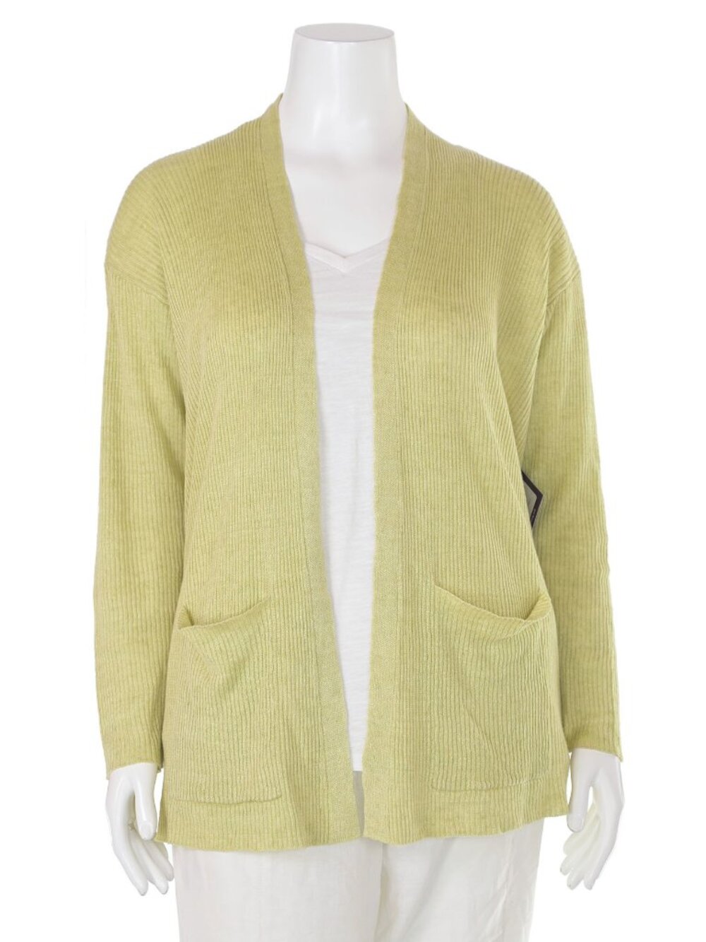 Eileen Fisher Chartreuse Linen Ribbed Cardigan Women's sz L